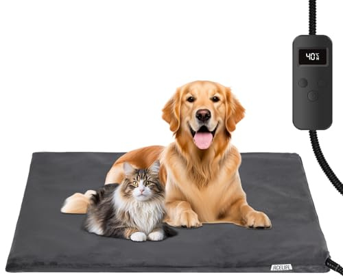 ACELIFE Haustier Heizkissen für Große Hund, Katze Heizmatte Timing & Temperatur Einstellbar Sicher Heizdecke Wärmematte Hundekissen Hundebett für Hundehütte Katzenhütte Kaninchen Haustier 60x90 cm