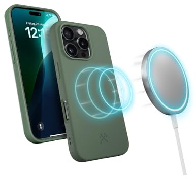 Woodcessories - BioCase, Magnetische Handyhülle für iPhone 16 Pro kompatibel mit MagSafe, Hülle mit Magnet grün - Nachhaltig aus Pflanzen