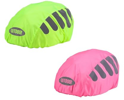 Regenschutz für Fahrradhelm Helmet Raincover Helmschutz Atmungsaktiver und Wasserfester Helmüberzug Reflektierende Fahrrad Regenhaube Universal Helm Überzug (Z-Grün/Rosa)
