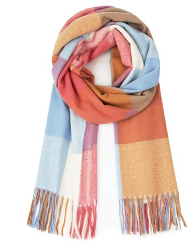 GLAMEXX24 Sciarpa Donna Inverno Morbida Colorata Quadri Sciarpa con Frange Elegante Caldo Poncho Tartan Wrap Maglia Scialle