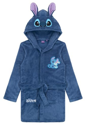 Lilo and Stitch Bademantel für Mädchen, Fleece, mit Kapuze, Blau
