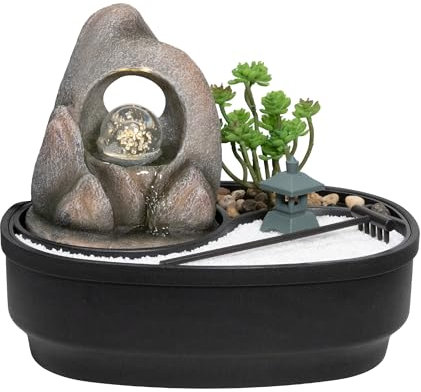 LEMODO Zimmerbrunnen mit LED-Beleuchtung, Tischbrunnen mit Felsenbogen, dekorativer Zierbrunnen mit Wasserfall und Zen Garten, Wasserbrunnen für Zuhause, Zimmerbrunnen als Zimmer Deko