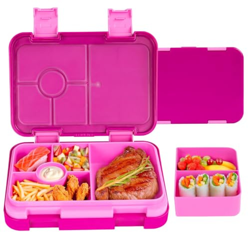 QCQHDU Brotdose Kinder mit 6 Fächern -30oz Lunchbox Erwachsene, Bento Box für Kinder ab 3 Jahren Schule, Outdoor | Brotzeitbox Jausenbox Leckdicht, Spülmaschinenfest, BPA-Frei(Rose)