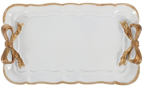 Cabilock Resin Serving Tray Rectangular Bowknot Dessert Plate Fruit Platter White Tableware for Home Party Snack Presentation