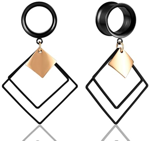 DOEARKO Flesh Tunnel mit Moon Anhänger Double Flared Edelstahl Ohr Tunnel Plug Piercing Schmuck 8 mm-16 mm