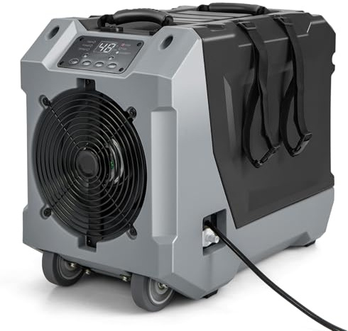 GYMAX Deumidificatore Commerciale da 85 L/Giorno, Deumidificatore Mobile con Sbrinamento Automatico, 2 Ruote e Maniglia Pieghevole, Timer 24H, Tubo di Scarico e Pompa (Nero)