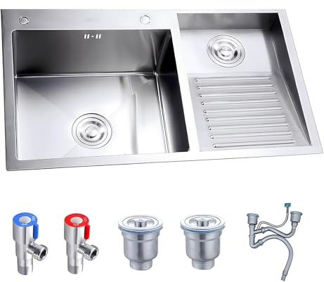 Grand Éviers De Buanderie, Avec Accessoires De Drainage, Bassin À Linge En Acier Inoxydable, Avec Planche À Laver, Bac À Linge À Double Cuve, Évier Utilitaire Au Sous-sol, Buanderie(B,80x48x22cm)