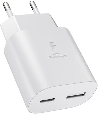 Caricatore USB C, 25 W, 2 porte, USB A e USB C, per Samsung Galaxy S25, S24, S23, S22, S21, S20, S10, A55, A54, A53, A52, A35, A15, A14, A13, A05s, A04s