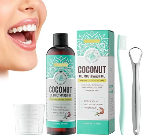 Bain De Bouche à L'huile De Coco 315ml - Blanchiment Naturel Des Dents, Haleine Fraîche Menthe Coco, Santé Des Gencives Et Langue, Lutte Contre La Mauvaise Haleine, Nettoyage Profond