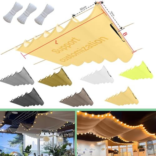 Infällbart vågigt solsegel (B x L), justerbart skuggskydd, solskydd, vattentät, utomhus, pergola, UV-resistent markis, passar på terrass, trädgård – 200 x 400 cm, beige