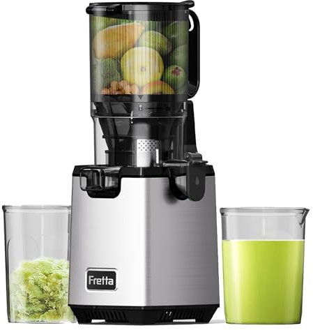 Fretta Cold Press Juicer Machines,Masticating Juicer with 135MM Feed Chute for Whole Fruits,Easy Clean Self-Feeding Slow Juicer,High Juice Yield Extractor, PCTG Material BPA-Free,250W (Grey)
