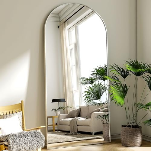 BEAUTYPEAK 180x76 cm Großer Bogen Ganzkörperspiegel, Standspiegel Groß | Spiegel in voller Länge, an der Wand montiert, lehnend, Bodenspiegel Ganzkörper für Schlafzimmer Deko und Wohnzimmer, Silber