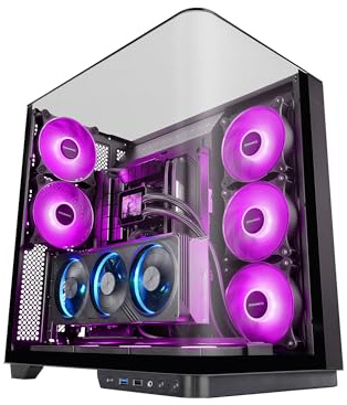 MARS GAMING MC-INFINIO, Gamingchassi ATX, Böjt Ramlöst Härdat Glas, 2x 120mm ARGB-Fläktar, Vertikal GPU-Montering, Stöd för Vätskekylning upp till 360mm, USB-C, Svart