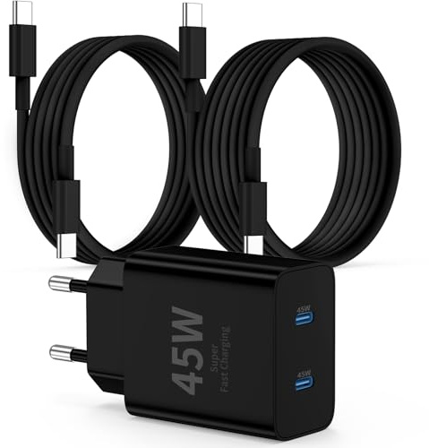 Super Rapide Samsung Chargeur Type C, 45W Double Port USB C Chargeur Rapide Bloc et 60W 1M + 2M USB C câble - PD Quick Charge 3.0 pour Samsung Galaxy S25 Ultra/S24+/S23 /S22/iPhone 16 15 série