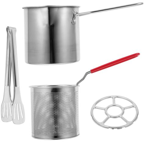 HOMSFOU 1 Ensemble Poêle à frire Friteuse en acier inoxydable Mini friteuse pour cuisine domestique wok friteuses friteuse de cuisinière en acier inoxydable panier à frire pour marmite