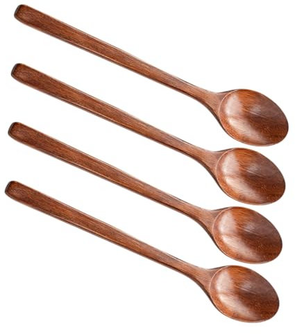 Zerodeko 4 Cucharas Soperas De Madera Mango Largo Cucharas De Postre y Sopa Juego De Utensilios De Cocina Multifuncionales