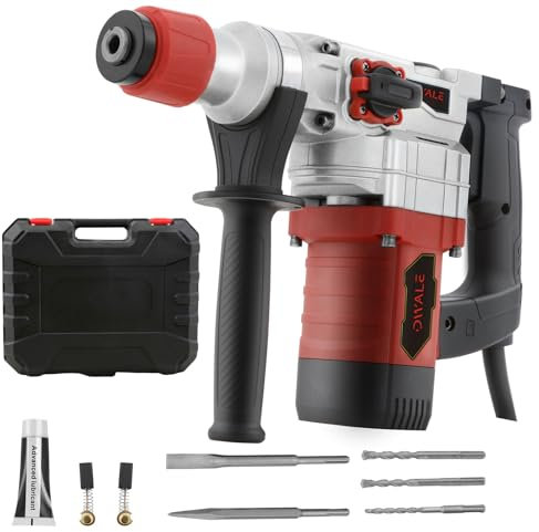 SDS-Plus Martello Perforatore 1500W, Martello Demolitore 28J con Frizione di Sicurezza e Controllo Vibrazioni, Tassellatore 3 Funzioni, Inclusi Scalpelli, Punte e Borsa Attrezzi per Cemento e Muratura