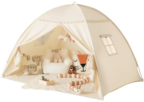 Tentes tipi d'intérieur pour Enfants : tentes de Jeu pour Enfants, lit jumeau, tipi avec Drapeaux pour garçons et Filles – Maison de Jeu à l'intérieur pour Salle de Jeux (crème)