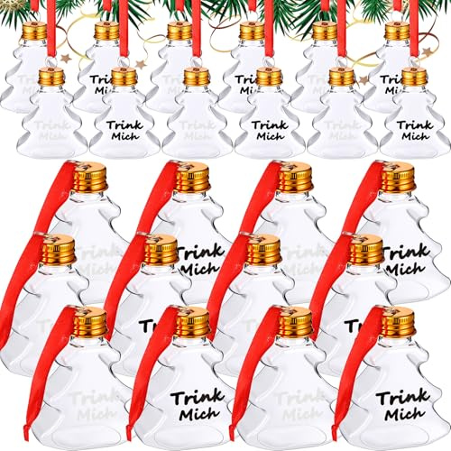 Nuenen 24 Stück Weihnachtskugeln zum Befüllen Christbaumkugeln Befüllbar Trink Mich Weihnachtskugeln zum Trinken 50 ml Plastikkugeln Weihnachtsdeko Anhänger für Weihnachtsbaum(Weihnachtsbaumform)