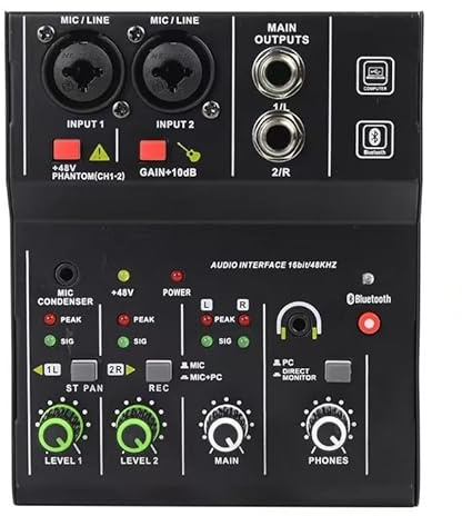 KONGMM Mixer Audio, Console Scheda Audio Portatile Professionale a 2 canali con interfaccia Audio Mini Mixer USB(Noir)