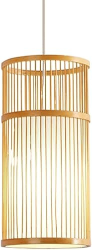 Lampada a sospensione a gabbia di bambù Paralume in legno Lampadari cavi in ​​vimini intrecciati a mano in stile cinese Cesto di vimini rustico in rattan Lampade da soffitto in pergamena