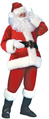 TOVINANNA 7Pcs Santa Claus Costume Unisex Funny Xmas Clothes with Hat Beard Gloves Belt Boot Covers for Christmas Party Festival Performance