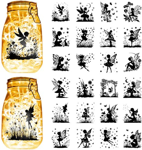 CREATCABIN 24 pieza de Siluetas de Hadas para Decoración de Tarros de Cristal Calcomanías Recortables para Álbumes de Recortes Adornos para Manualidades Calcomanías para Tarros Arte Mural Hogar 10x9cm