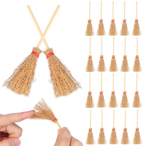BESPORTBLE 50 Unidades Mini Escobas para Casa De MuñEcas Accesorios De DecoracióN Realistas para Micro Paisajismo Halloween Manualidades Y Complementos De Escoba En Miniatura
