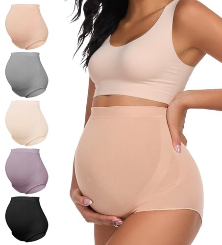 Summer Mae Viscose Maternity Underwear High Waist Pregnancy Underwear Soft Breathable Seamless Over Bump Maternity Panties Large 5PC