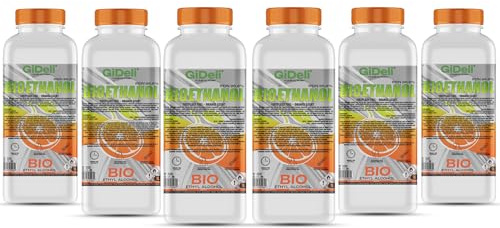 GiDeli Bioetanol 6 x 1 l de aroma a naranja 96,6% etanol para chimeneas interiores y exteriores, sin humo ni hollín, de maíz y remolacha azucarera
