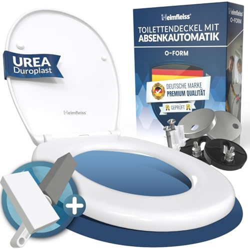 Heimfleiss® Toilettendeckel mit Absenkautomatik Oval + Montageset | Duroplast Klodeckel mit Absenkautomatik O-Form | Premium Klobrille Weiß mit Softclose Funktion | WC Sitz Toilettensitz Klositz