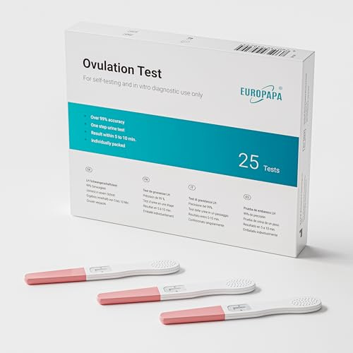 EUROPAPA Schwangerschafts 3ER-PACK + 25 Stück Ovulationstest, Frühschwangerschaftstest, Fruchtbarkeitstest für Frauen, Über 99% Genauigkeit, 25 mlU/ml Sensitivität, hCG Selbsttest