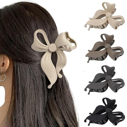 Auroriel 4 Stück Süße Schleife Haarklammer Für Frauen Rutschfeste Große Mattton Starker Halt Schleifen Haarspangen Für Dünnes Und Dickes Haar Schicke Haarstyling