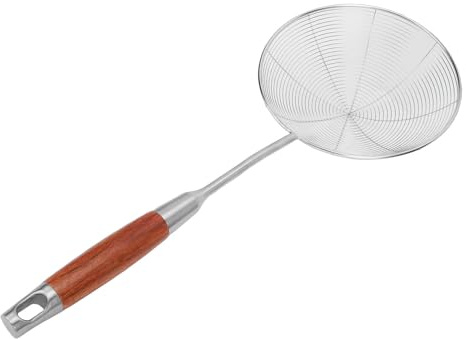 Fdit Colino a Ragno a Maglia Fine, Cucchiaio Schiumarola in Acciaio Inossidabile con Manico in Legno per Friggere e Scolare, Mestolo da per Noodles, Gnocchi e Pasta