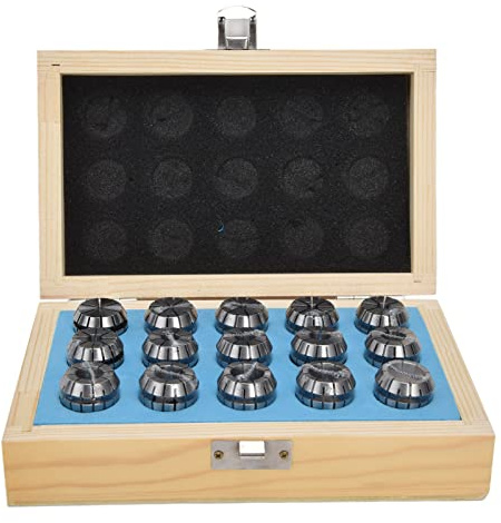 ER25 Spring Collet Chuck Set, 15Pcs Carbon Steel CNC Collets for Milling Machine, ER25 Collet Set with Wooden Storage Box, 2-16mm Clamping Range for Engraving Drill