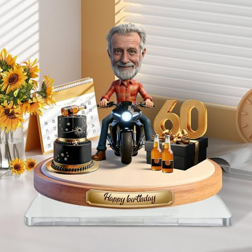 SHKINETARRY Figurita de cumpleaños Personalizada con Dibujo Animado, Adorno de Escritorio de acrílico, Escultura de Retrato 2D con Foto Personalizada, Figuras Personalizadas de ti Mismo