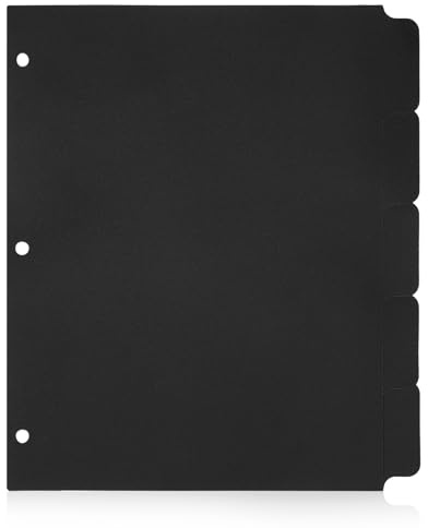 Milisten Intercalaires à 5 Feuilles A4 en Pp Noir, Séparateurs à Onglets Détachables pour Classeur 3 Trous, Accessoires de Bureau pour Organisation et Classement