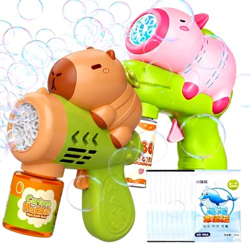 Kid Capybara Bubble Gun, Bubble Machine Gun Automatic Bubble Blower Bubbles Guns Blaster with Bottles Solution and 10 Concentrate Automatic Bubbles Makers for Outdoor Party Wedding Birthday Summer-A