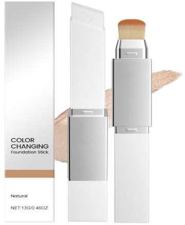 Voxlara 2-in-1 Farbwechselnder Foundation Stick, Natürlich Foundation Stick mit Pinsel, Farbwechselnder Foundation Stick, Farbwechsel Make-up Basis, Natürlichen Strahlen für Alle Hauttypen, Naturfarbe