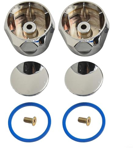 SiSinkal Verchromte runde Metall-Wasserhahn-Oberteile, Paar mit verlängerter Schraube für Küche, Badezimmer, Wasserhahn-Reparatur, ABS und Edelstahl, Drehgriff-Ersatzteil-Set (blau)