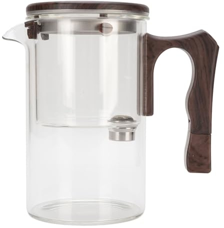 Hamwesh Théière en Verre Résistant à la Chaleur avec Poignée en Bois, Système d'infusion de Séparation de l'eau du thé, Machine à thé en Vrac avec Passoire, Théière de 51,15 Oz pour le Bureau à