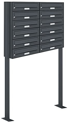 AL Briefkastensysteme 12er Briefkasten als Standbriefkasten, 12 Fach Briefkastenanlage in Anthrazitgrau RAL 7016 Postkasten modern
