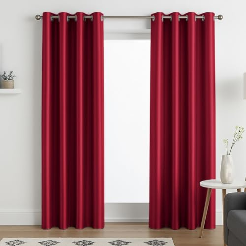 John Aird Luxury Faux Silk Fully Lined Eyelet Curtains (Red, 229cm Width x 137cm Drop (90x 54)