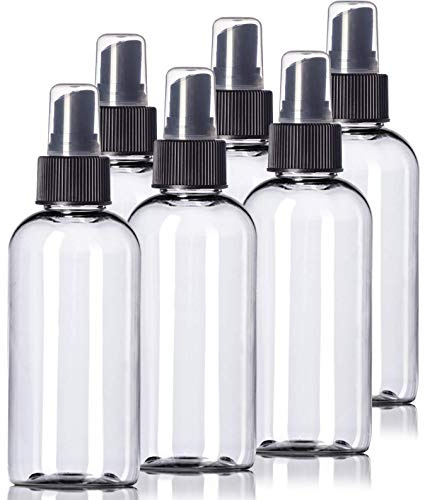 Aromine 4oz Plastic Clear Bottles (6 Pack) BPA-Free Squeeze Containers with Spray Cap, Labels Included