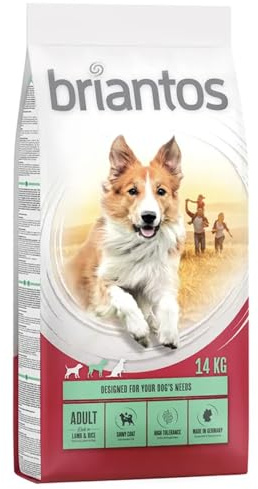 Briantos Trockenfutter für ausgewachsene Hunde, Lamm und Reis + Trixie Fusselrolle mit Bürste, 14 kg