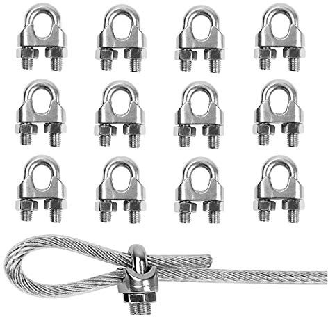 TERF® 12 Pcs Wire Rope Clip Clamps M3 for Ø 3mm (1/8) Rope Cable Grip Galvanized Steel U Bolt Saddle Fastener for Rigging and Tension Cable
