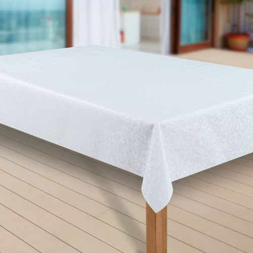 laro Wachstuch-Tischdecke Abwaschbar Garten-Tischdecke Wachstischdecke PVC Plastik-Tischdecken Eckig Meterware Wasserabweisend Abwischbar, Muster:Flora Weiss, Größe:90x90 cm