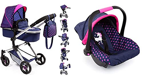 Bayer Design Kombi Puppenwagen Neo Vario mit Wickeltasche und Einkaufskorb, umwandelbar in einen Sportwagen & Puppen-Autositz EasyGo, Puppenzubehör, passend zu Vario-Puppenwagen, mit Abdeckung