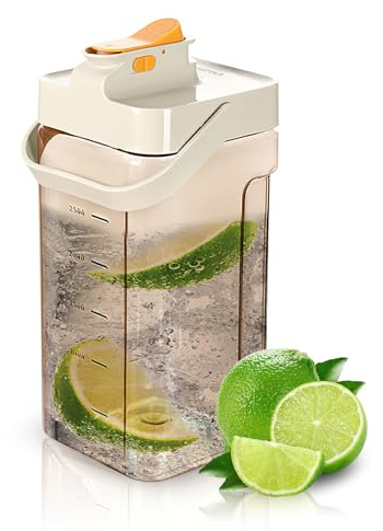 Botella de agua fría de 3,401.9 g, hervidor de plástico transparente con tapa, sin BPA y resistente a roturas, jarra para refrigerador, perfecta para té helado, sangría, limonada, jugo, leche y más
