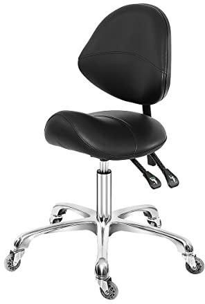 Saddle Stool Dental Hygienist Chair with Back Support, Rolling Esthetician Saddle Stool for Lash Salon Tattoo Shop Spa Dentist Clinic, Black, Adjustable Height 20-28 Inches, 100% Molded Foam Seat